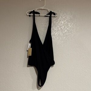 Black deep V bodysuit
